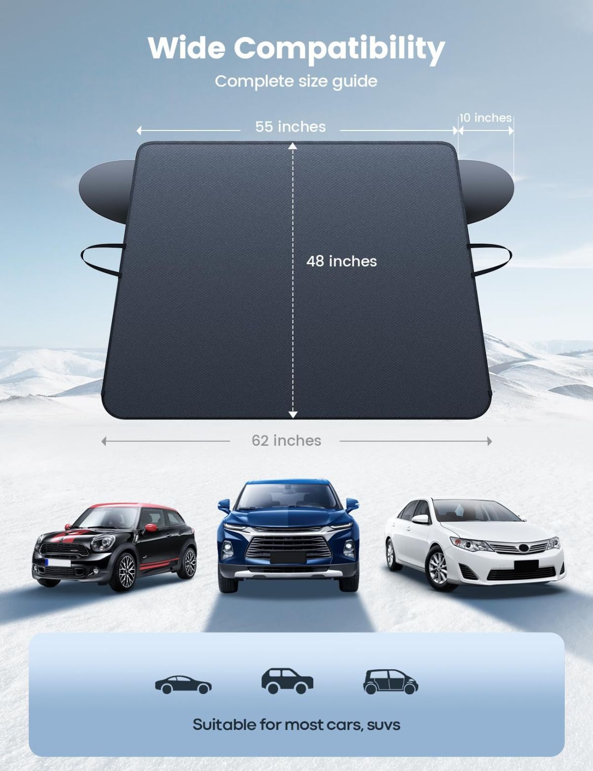 Windshield Cover 800D Oxford Fabric SUV Truck Cover Frost Resistant Waterproof - Black - Size 001