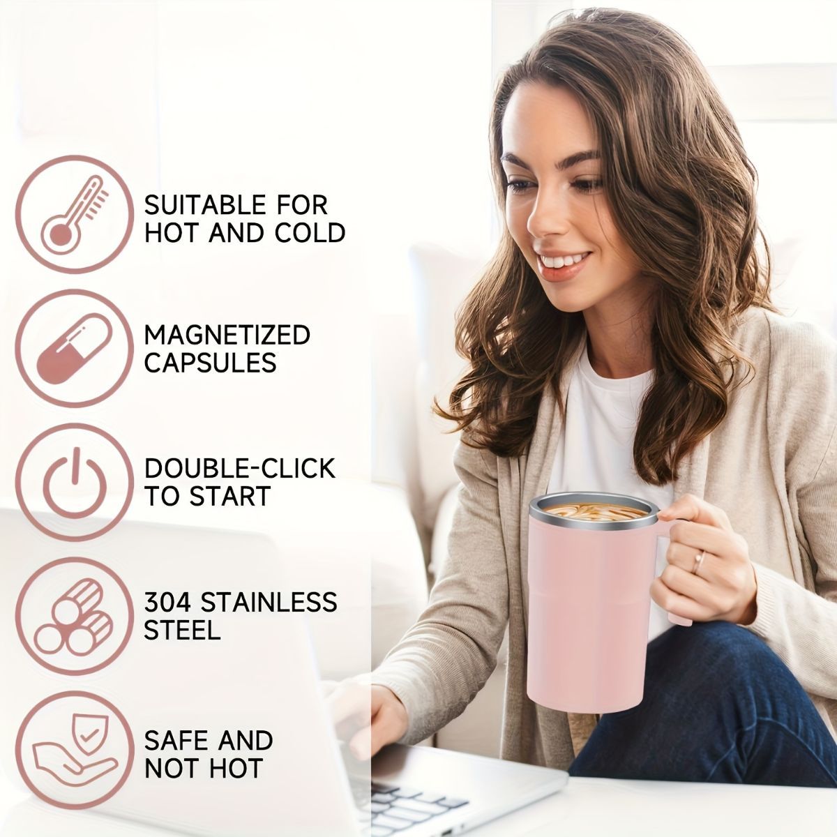 Self-Stirring Coffee Mug Automatic Stir Mug LED Temperature Mug Rechargeable - Black - Size 380ML