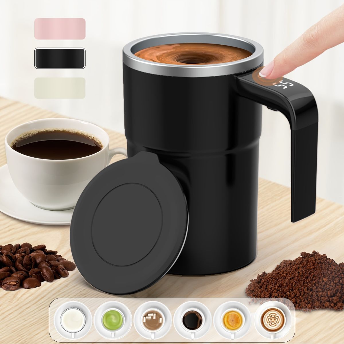 Self-Stirring Coffee Mug Automatic Stir Mug LED Temperature Mug Rechargeable - White - Size 380ML