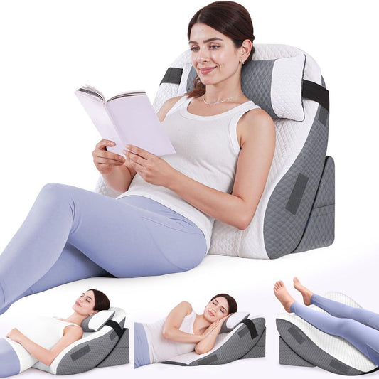 Adjustable Wedge Pillow Headboard Set for Sleeping & After Surgery, Ergonomic Reading Pillow for Sitting in Bed, Bed Wedge with Premium Memory Foam for Back Pain Relief & Support, Leg Elevation