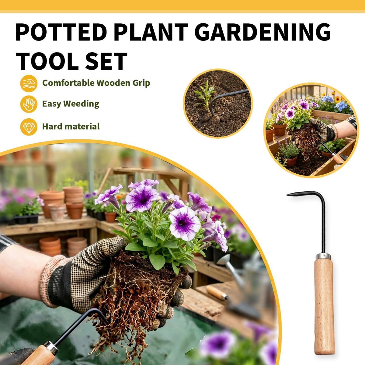 Bonsai Tools, Bonsai Root Rake, Small Root Hook,Rake Pic for Soil Loosening | Bonsai Repotting Tools, Stainless Steel,Japanese Bonsai Tools Single Hook,Heavy Duty 3-Prong,Succulent,Indoor Outdoor Planter