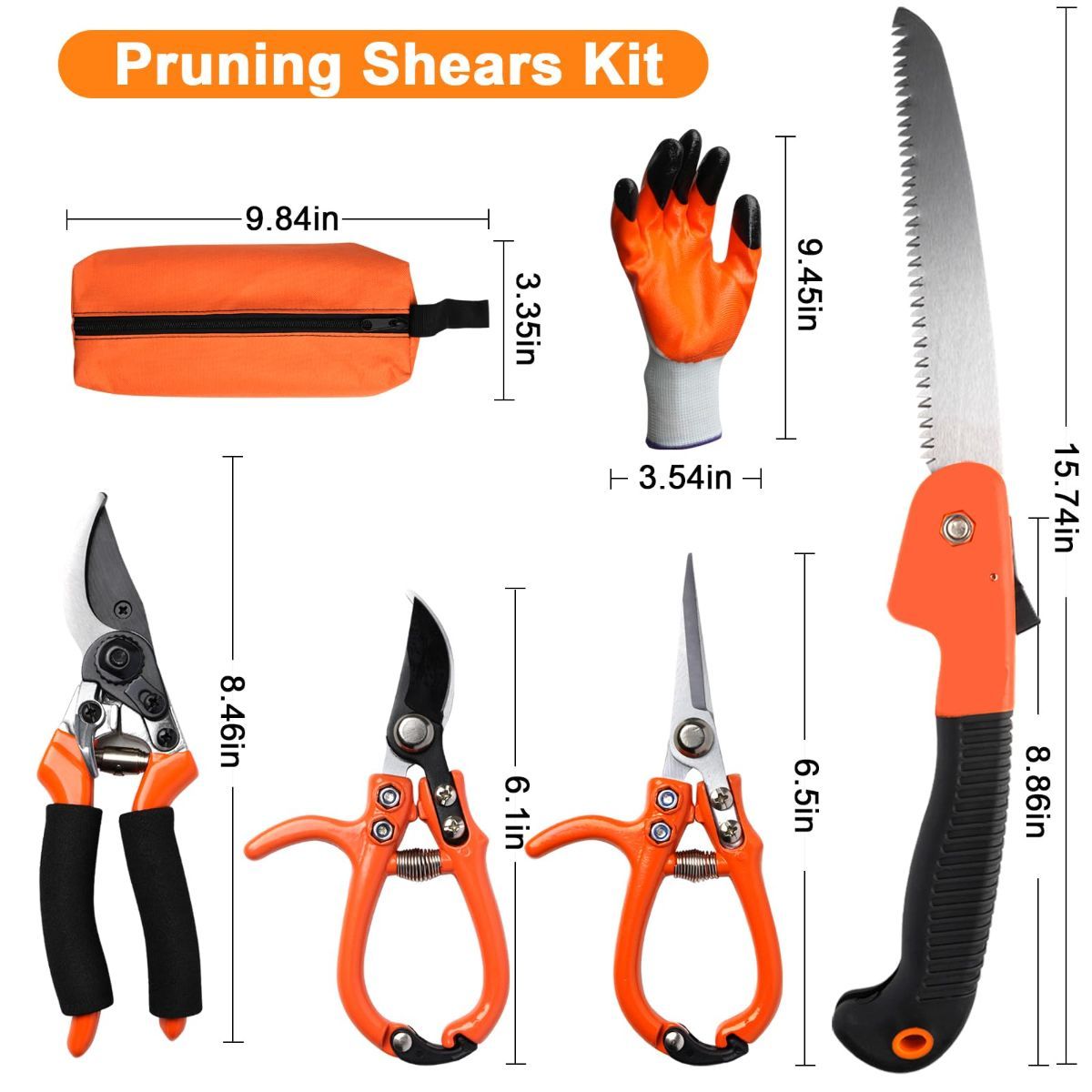 6Pcs Pruning Shears Set with Bypass Pruning Shears, Garden Scissors, Pruning Snips,Saw,Gloves,Storage Bag,Handheld Garden Shears Set for Plant