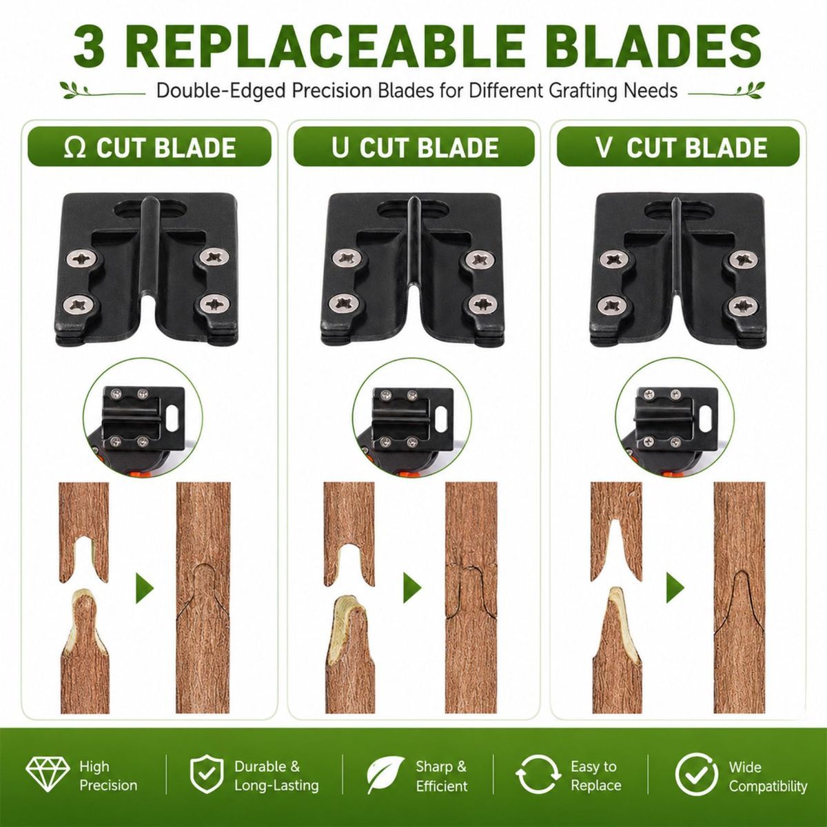 Garden Grafting Tool Kits, 2 in 1 Pruning Tools for Yard, 1PCS | Heavy-duty carbon steel & ABS, 3 replaceable Omega/U/V blades, screwdriver & wrench, for rose, vine, fruit tree trimming