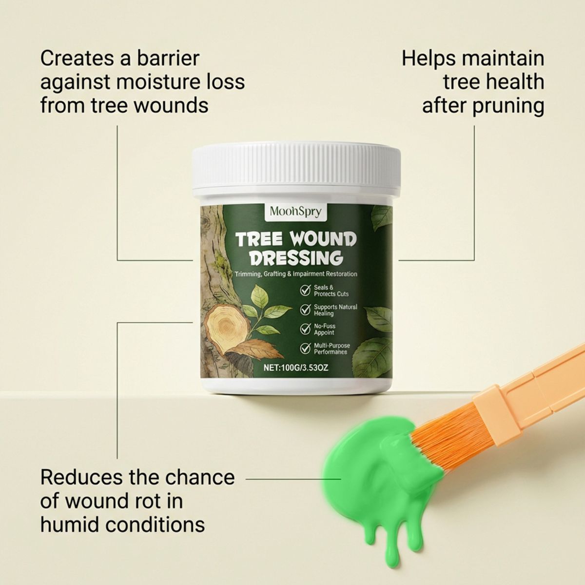 1Pack Tree Wound Sealer & Dressing, 100g Tree Pruning Sealer for Cut, Damaged Bark, Grafting – Effective Tree Repair Sealant for Shrub, Bonsai, Rose, Orchard | Horticulture Grade Seal Formula - Green - Size 1Pack