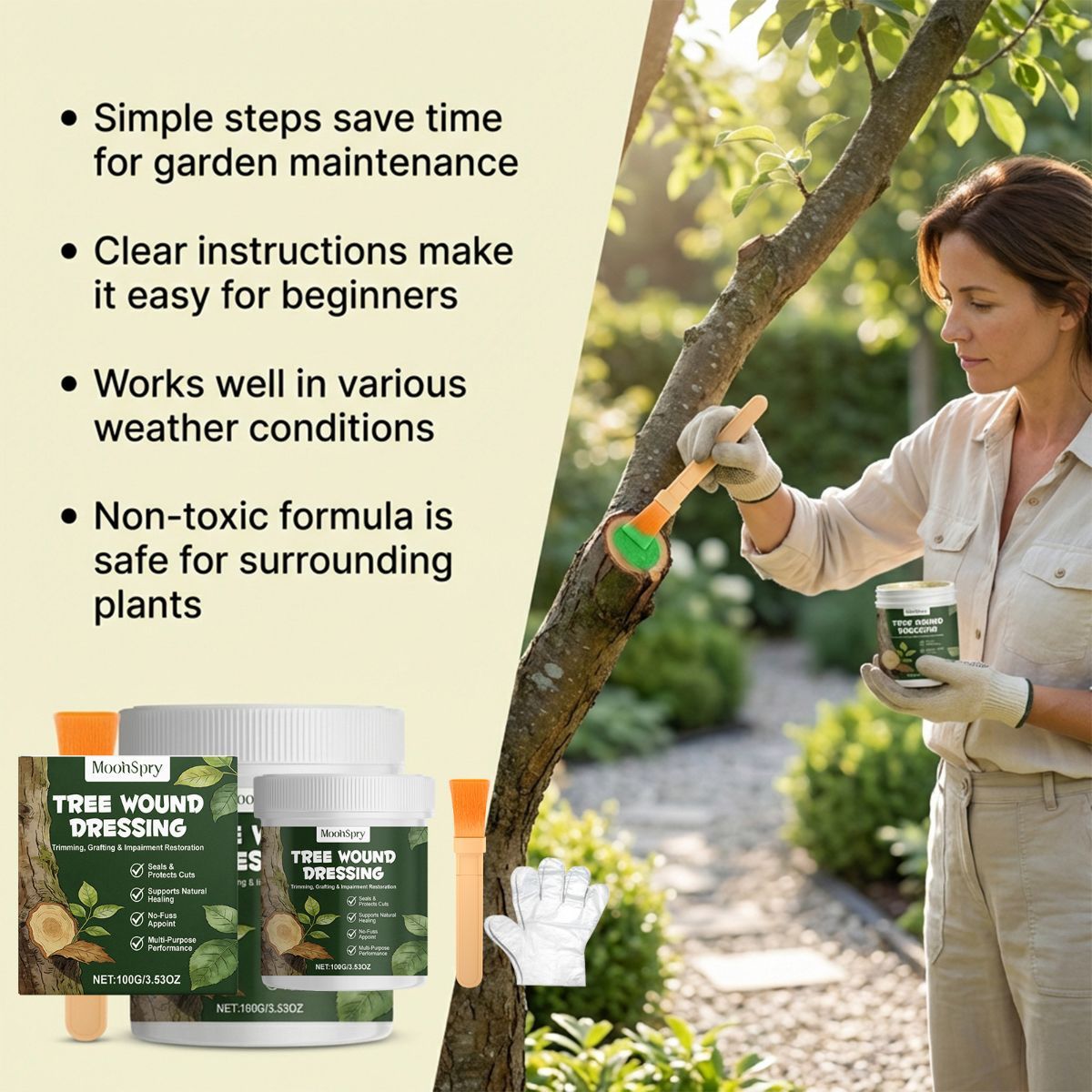 1Pack Tree Wound Sealer & Dressing, 100g Tree Pruning Sealer for Cut, Damaged Bark, Grafting – Effective Tree Repair Sealant for Shrub, Bonsai, Rose, Orchard | Horticulture Grade Seal Formula - Green - Size 1Pack