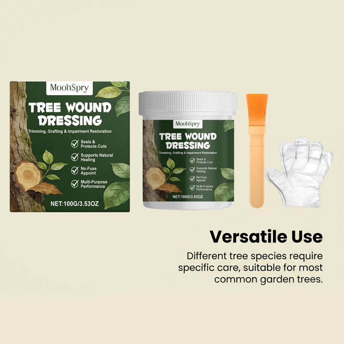 5Pack Tree Wound Sealer & Dressing, 100g Tree Pruning Sealer for Cut, Damaged Bark, Grafting – Effective Tree Repair Sealant for Shrub, Bonsai, Rose, Orchard | Horticulture Grade Seal Formula - Green - Size 5Pack