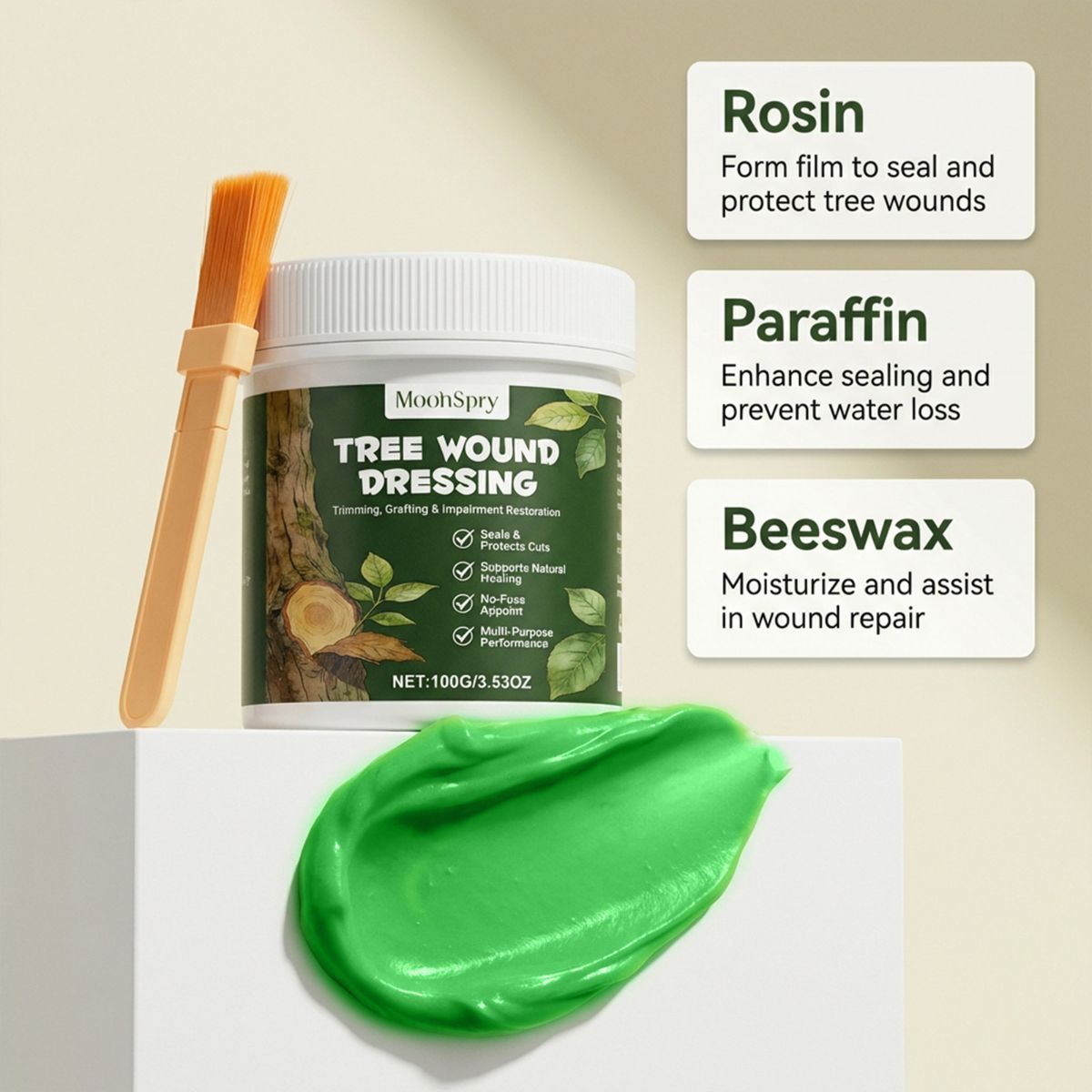 5Pack Tree Wound Sealer & Dressing, 100g Tree Pruning Sealer for Cut, Damaged Bark, Grafting – Effective Tree Repair Sealant for Shrub, Bonsai, Rose, Orchard | Horticulture Grade Seal Formula - Green - Size 5Pack