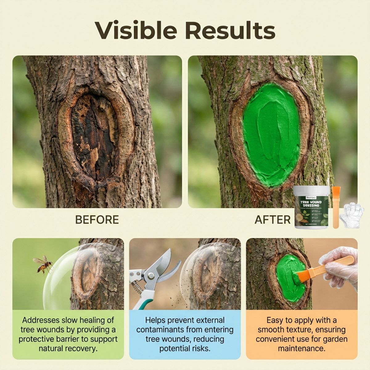 5Pack Tree Wound Sealer & Dressing, 100g Tree Pruning Sealer for Cut, Damaged Bark, Grafting – Effective Tree Repair Sealant for Shrub, Bonsai, Rose, Orchard | Horticulture Grade Seal Formula - Green - Size 5Pack