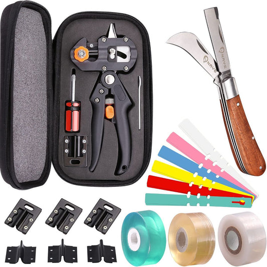[6 Blades Enhanced] 2 in 1 Garden Grafting Tool Kit for Fruit Trees with Grafting Knife Grafting Tapes,Extra Replacement Blades Included,Professional Grafting Scissor Shear