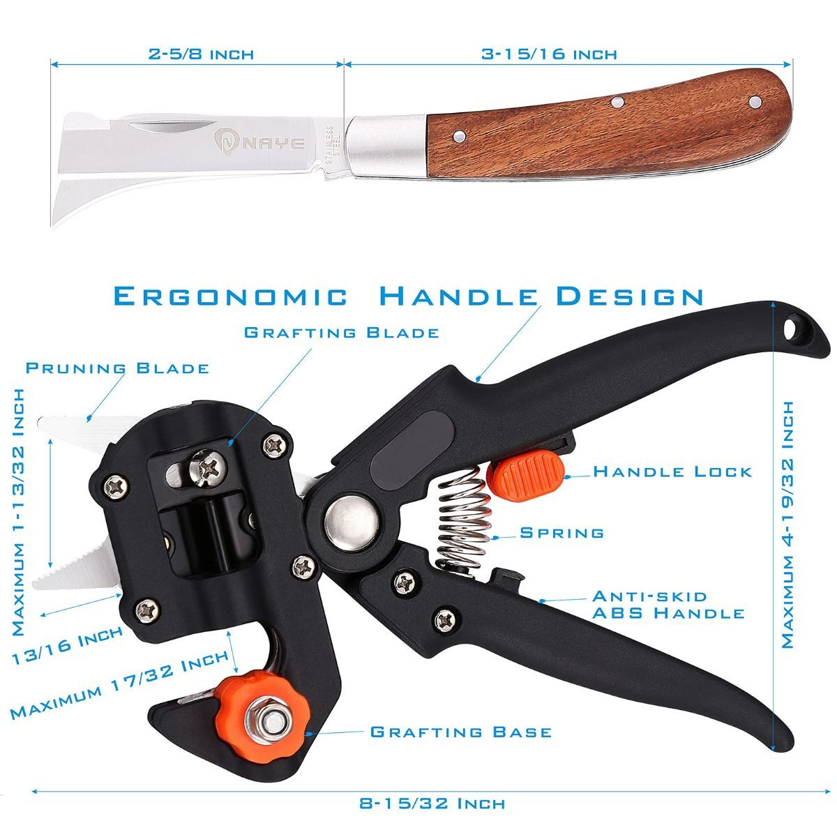 [6 Blades Enhanced] 2 in 1 Garden Grafting Tool Kit for Fruit Trees with Grafting Knife Grafting Tapes,Extra Replacement Blades Included,Professional Grafting Scissor Shear
