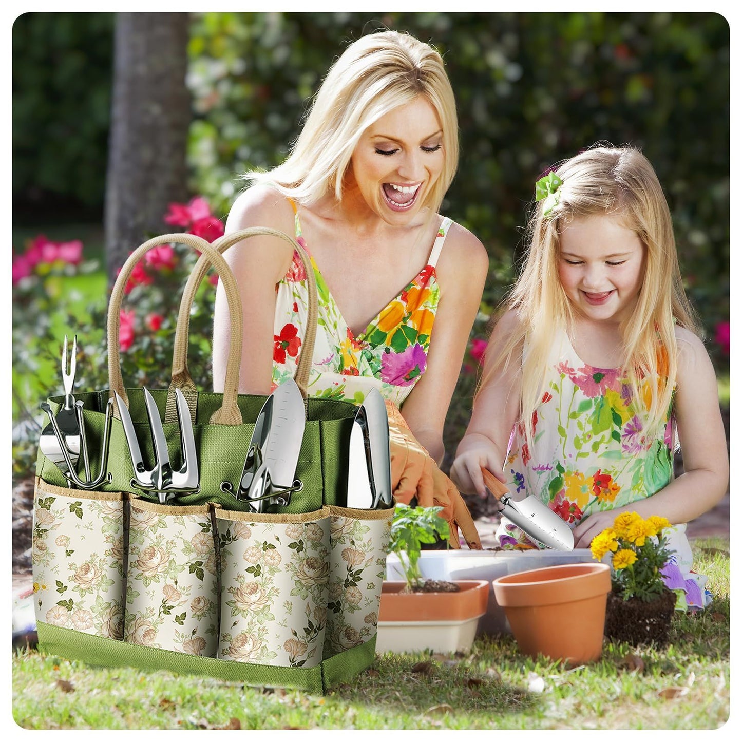 Complete Garden Tool Set with Tote Bag-Green