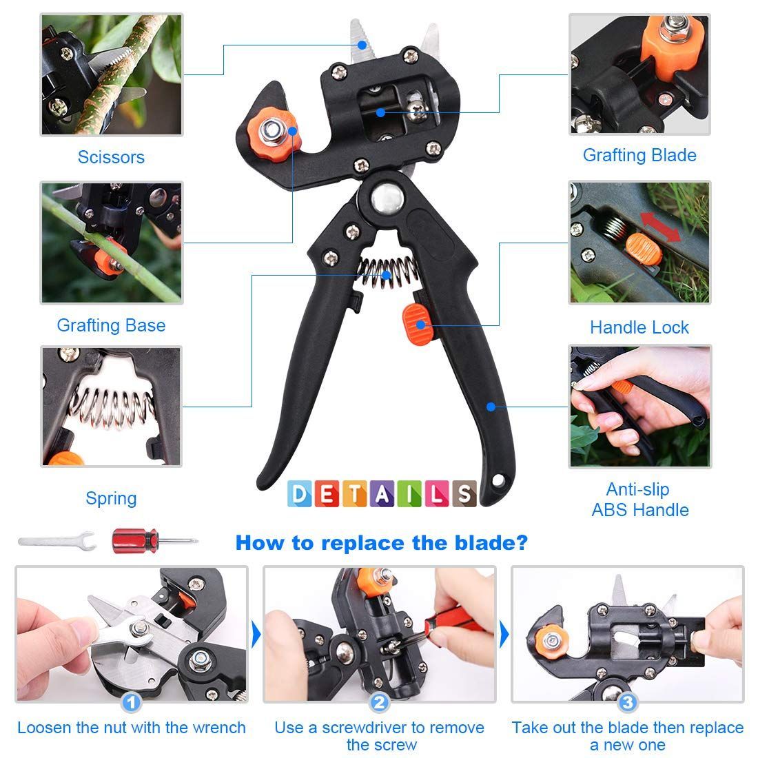 Professional Garden Fruit Tree Plant Pruning Shears Grafting Cutting Tool Kit with Grafting Tape Rubber Bands