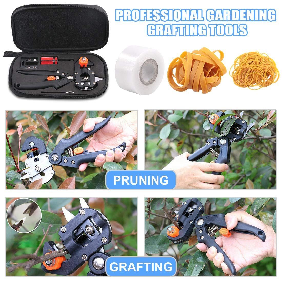 Professional Garden Fruit Tree Plant Pruning Shears Grafting Cutting Tool Kit with Grafting Tape Rubber Bands