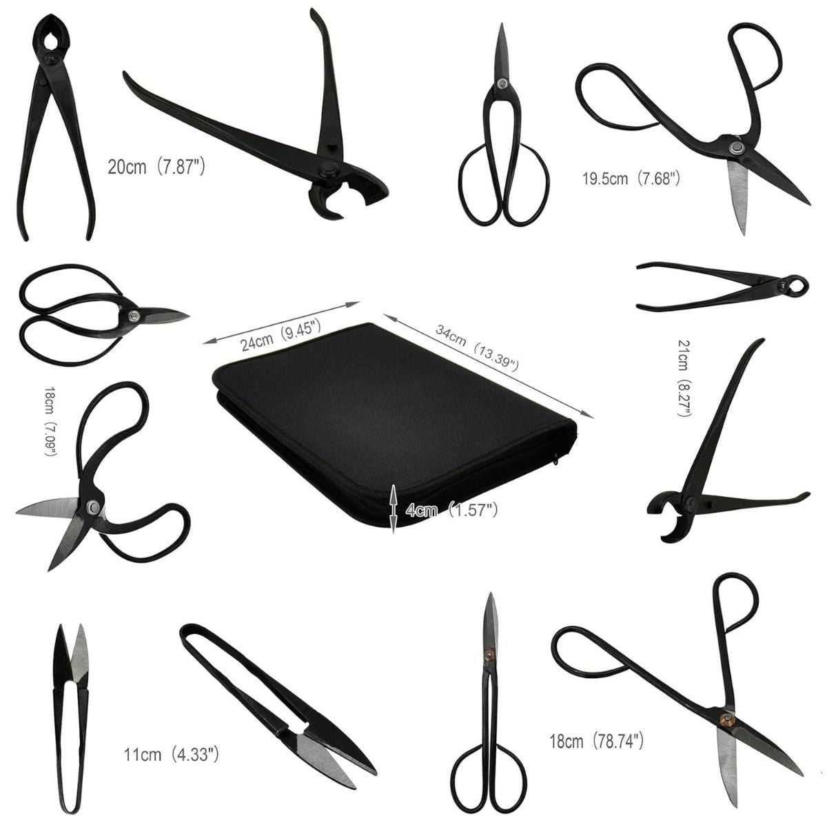 Gardening Bonsai Tool Sets 15pcs Carbon Steel Garden Plant Trimming Kit Scissor Cutter Shear Heavy Duty Nylon Case Outdoor Entrenching Tools