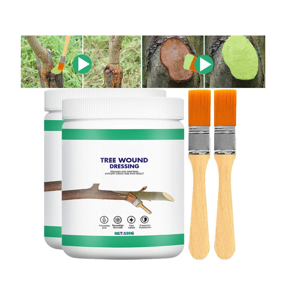 5Pack 100g Tree Wound Sealer, Tree Pruning Sealer, Tree Grafting Supplies, Tree Wound Sealer Healing Paste, Bonsai Cut Paste, Pruning Sealer And Tree Wound Dressing for Trees, Shrubs, Roses - Green - Size 5Pack
