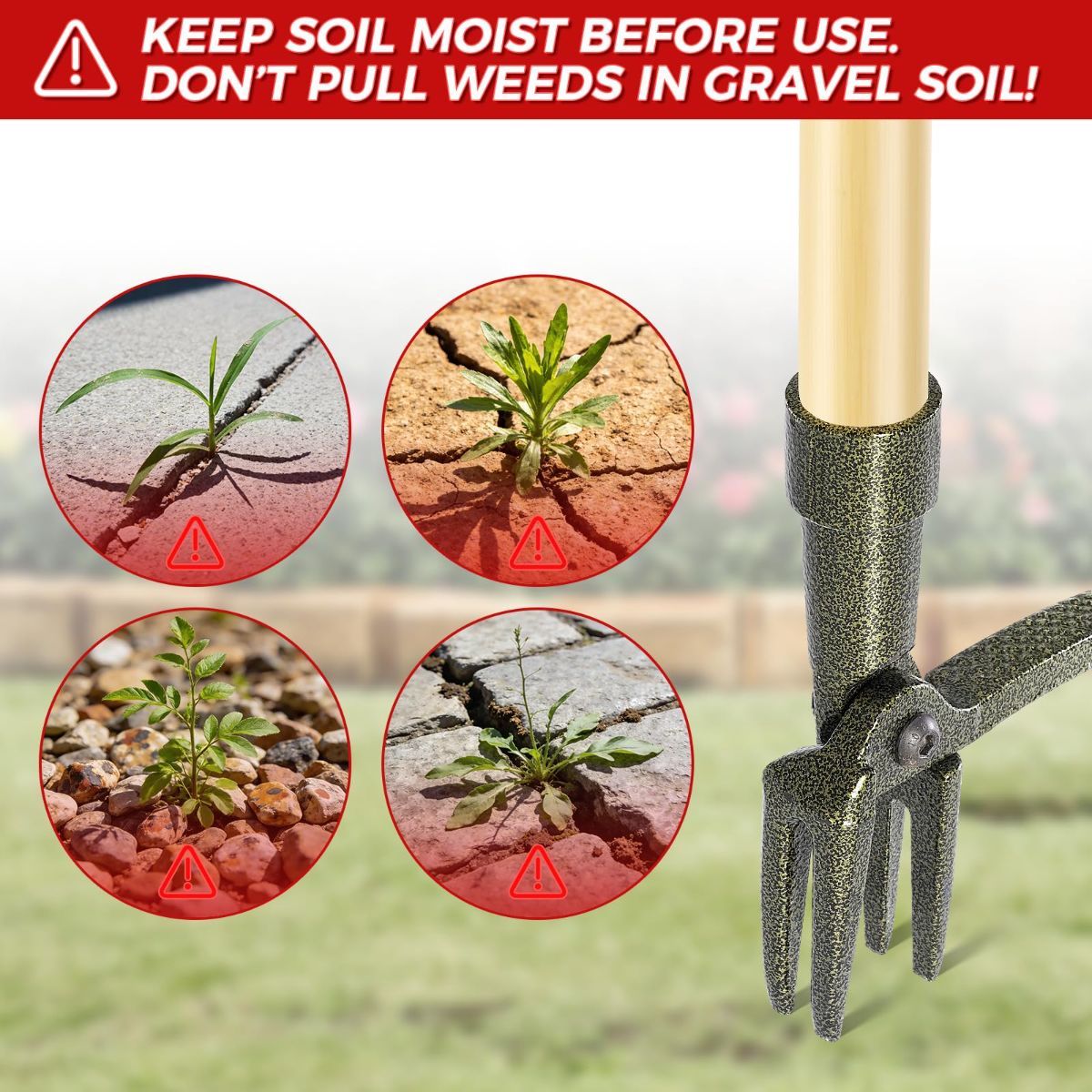 Weed Puller Tool, Stand Up Heavy Duty Weed Remover Tool with Long Handle – 4-Claw Steel Head Weeder for Dandelions, Bamboo Garden Hand Weeding Tool, No Kneeling for Easy Root Removal