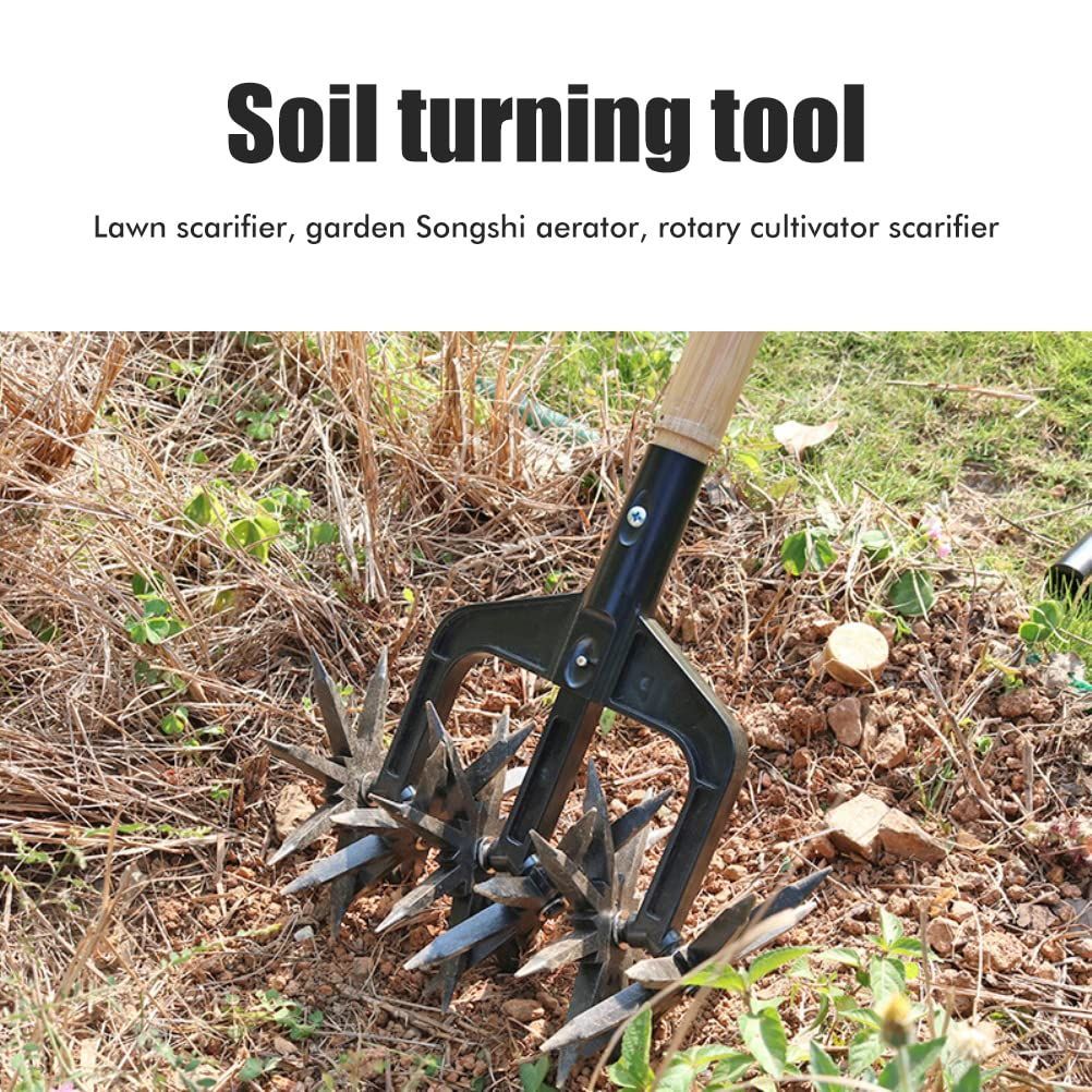 Rotary Cultivator Set, Adjustable Rotary Cultivator Garden Tool Reseeding Grass or Soil Mixing Soil Tiller Aerator Lawn Tool Garden Handheld Tiller Cultivator Cordless Tiller (Black)