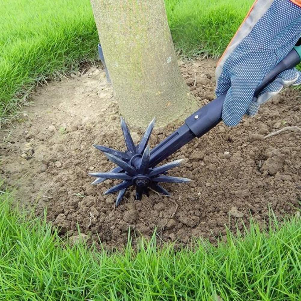 Rotary Cultivator Set, Adjustable Rotary Cultivator Garden Tool Reseeding Grass or Soil Mixing Soil Tiller Aerator Lawn Tool Garden Handheld Tiller Cultivator Cordless Tiller (Black)
