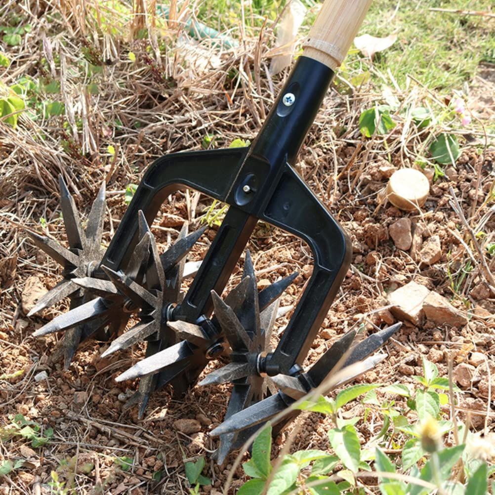 Rotary Cultivator Set, Adjustable Rotary Cultivator Garden Tool Reseeding Grass or Soil Mixing Soil Tiller Aerator Lawn Tool Garden Handheld Tiller Cultivator Cordless Tiller (Black)