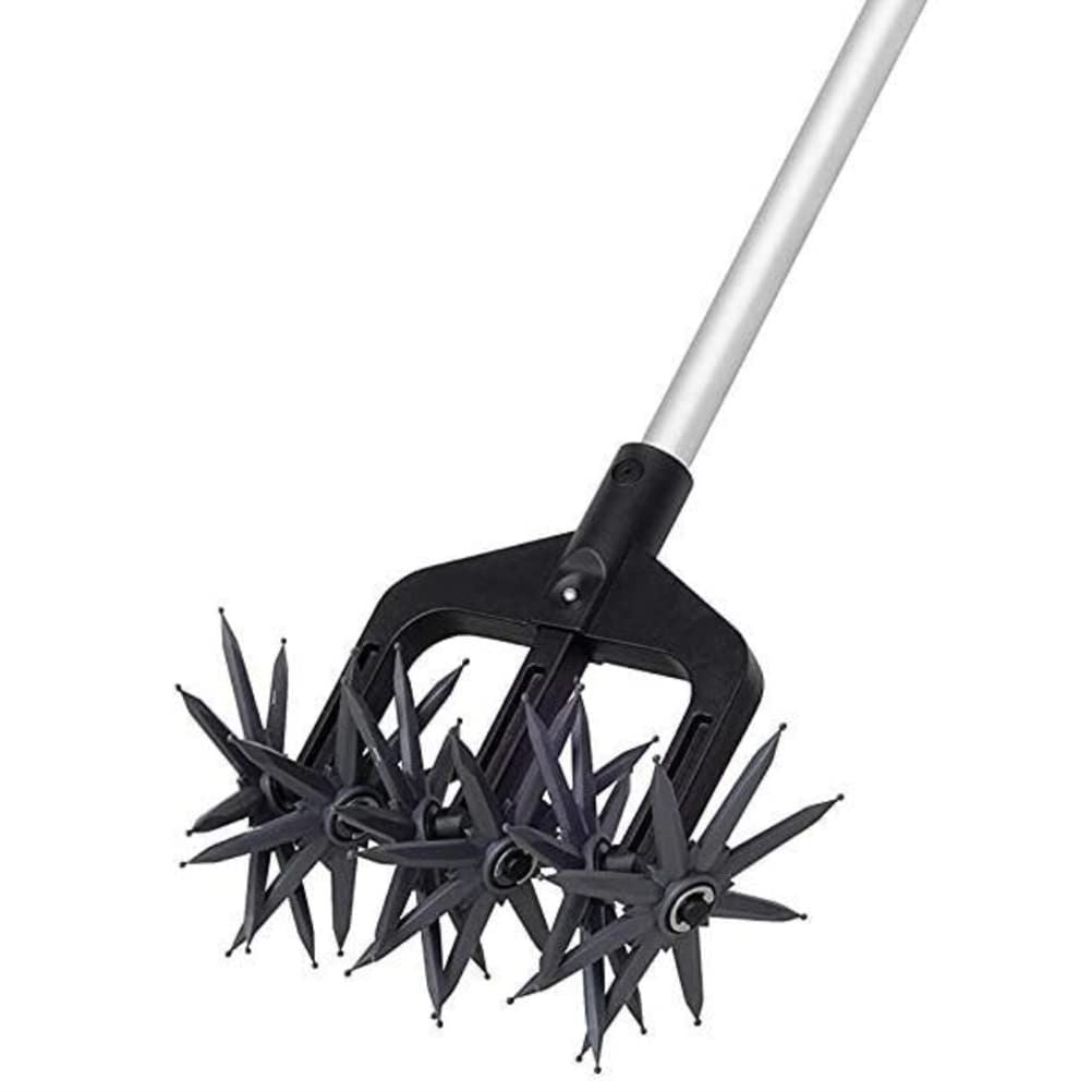 Rotary Cultivator Set, Adjustable Rotary Cultivator Garden Tool Reseeding Grass or Soil Mixing Soil Tiller Aerator Lawn Tool Garden Handheld Tiller Cultivator Cordless Tiller (Black)