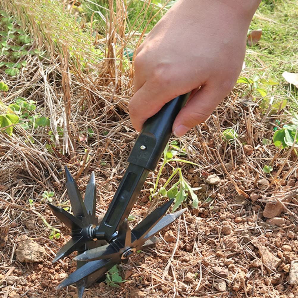 Rotary Cultivator Set, Adjustable Rotary Cultivator Garden Tool Reseeding Grass or Soil Mixing Soil Tiller Aerator Lawn Tool Garden Handheld Tiller Cultivator Cordless Tiller (Black)