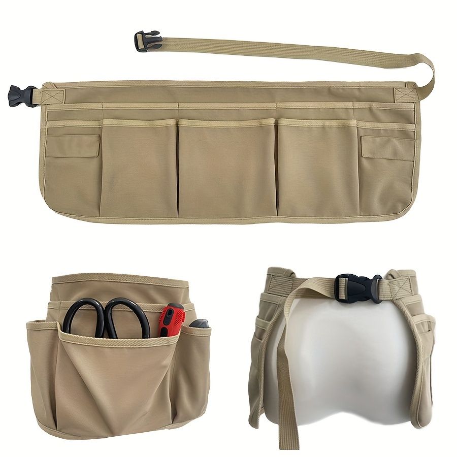 Gardening Tool Waist Pouch with Multiple Pockets-Beige