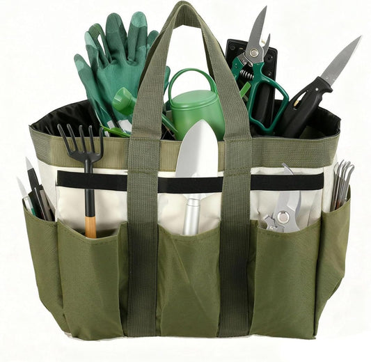 Garden Tool Bag Organizer, Tote Storage Bag with 8 Pocket, Heavy Duty Oxford Garden Tote Caddy, Gardening Tool Kit Holder for Indoor and Outdoor, Gifts for Men Women