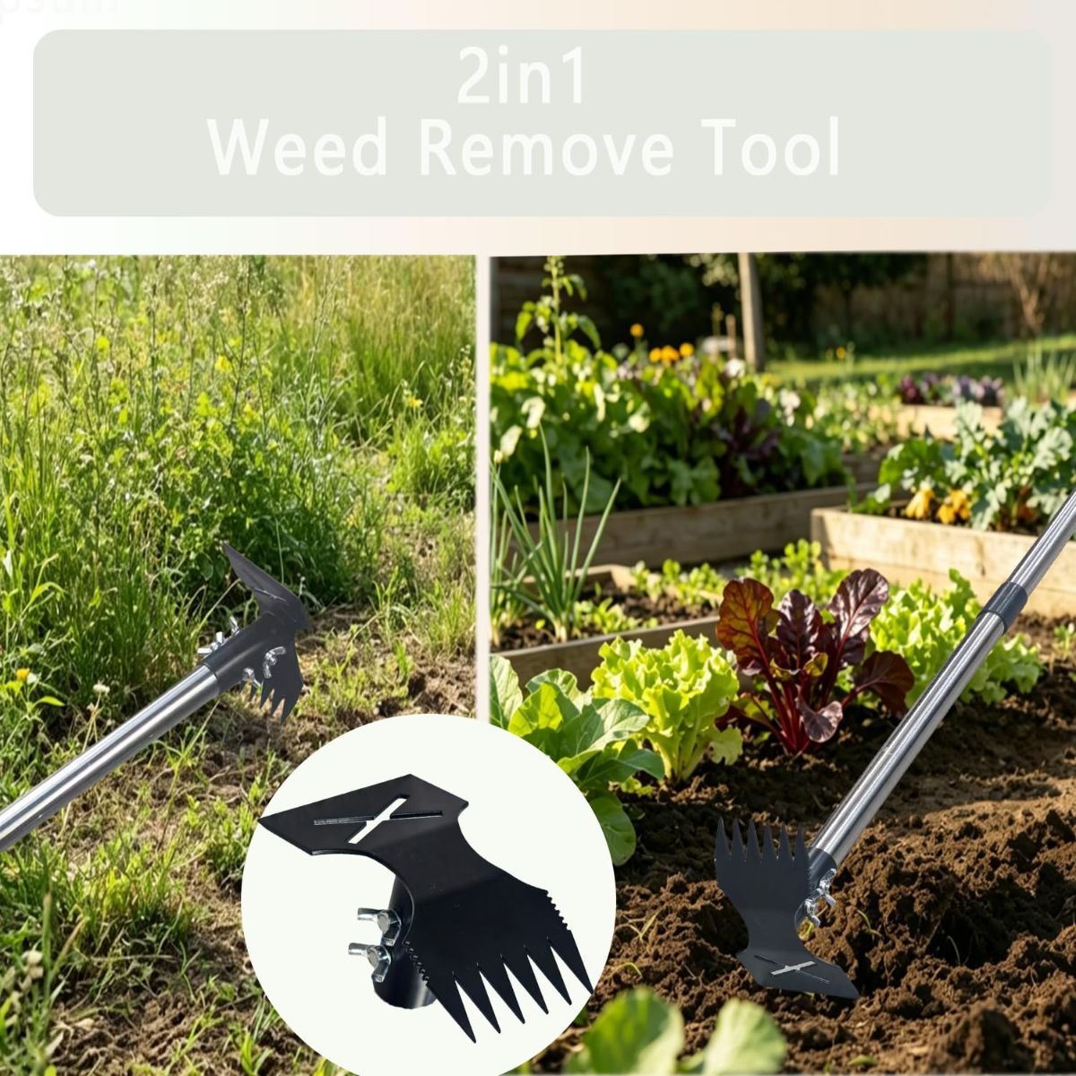 60" Weed Puller Tool with Long Handle | Heavy Duty 2-in-1 Weed Rake and Garden Hoe, Manual Weed Remover Tool for Yard, Lawn, Patio, Garden