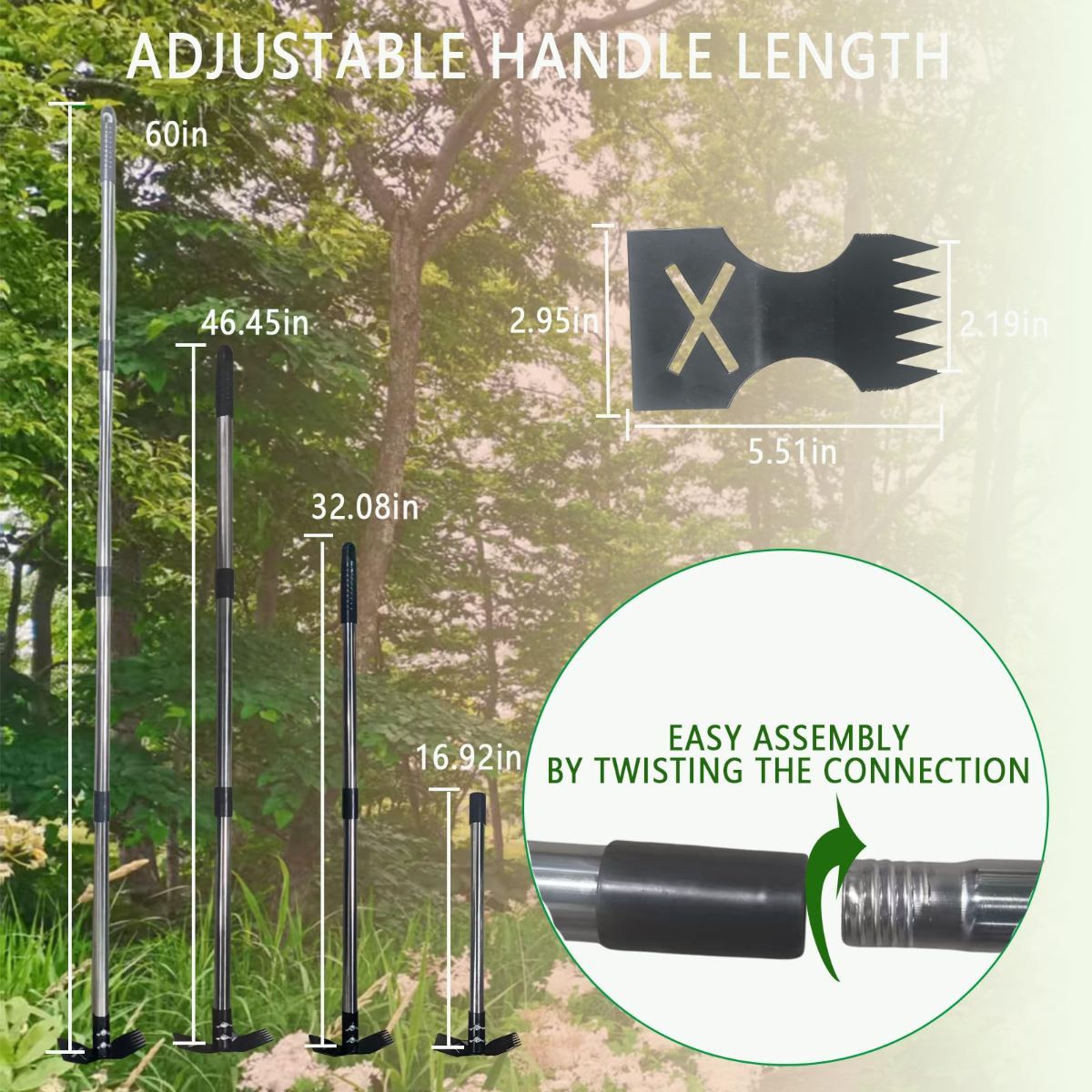 60" Weed Puller Tool with Long Handle | Heavy Duty 2-in-1 Weed Rake and Garden Hoe, Manual Weed Remover Tool for Yard, Lawn, Patio, Garden