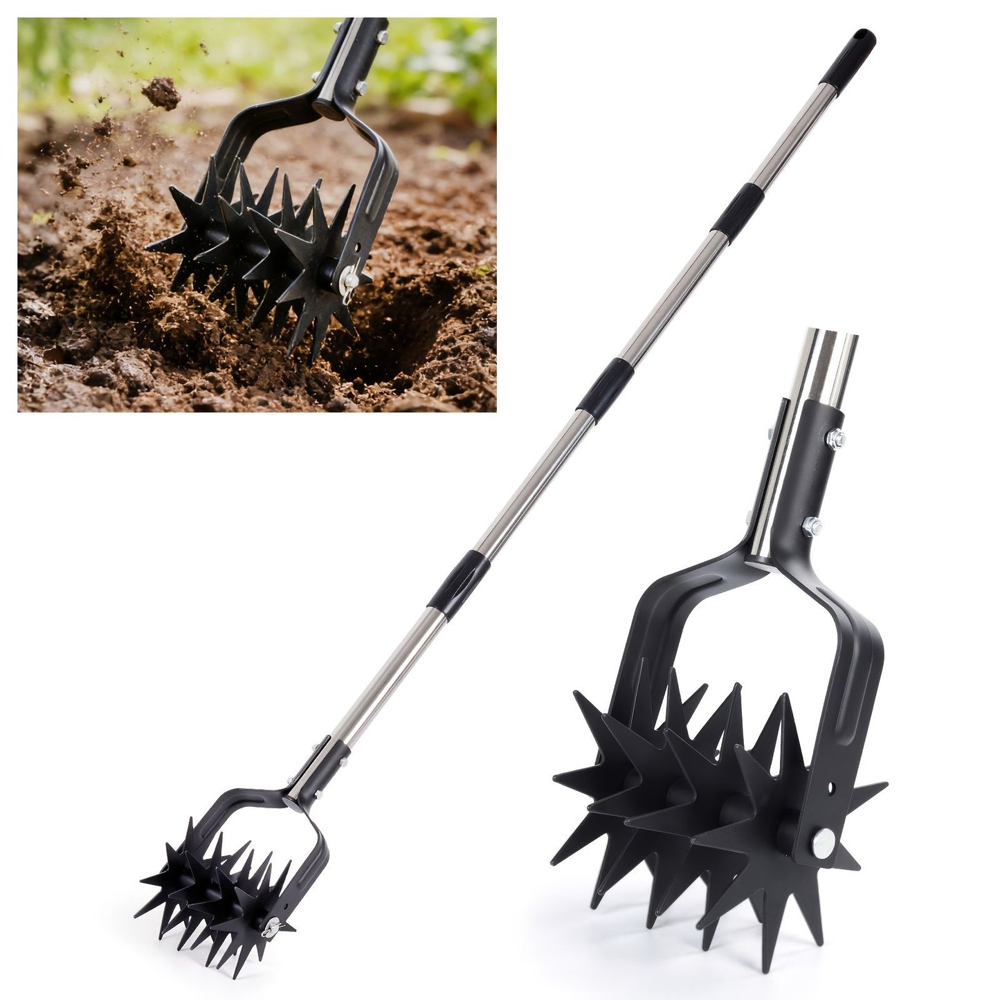 Garden Hand-Held Rotating Tiller for Home and Garden Soil Cultivation-Black
