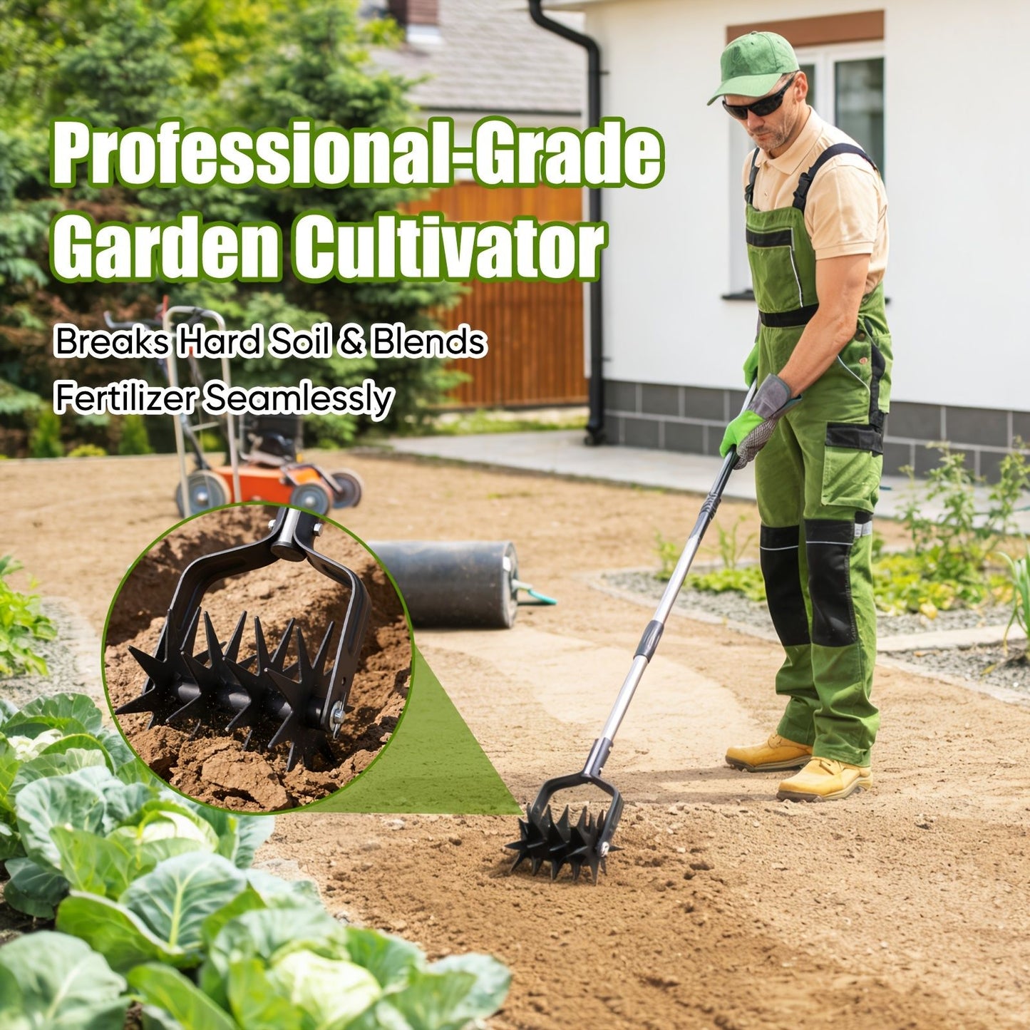Garden Hand-Held Rotating Tiller for Home and Garden Soil Cultivation-Black