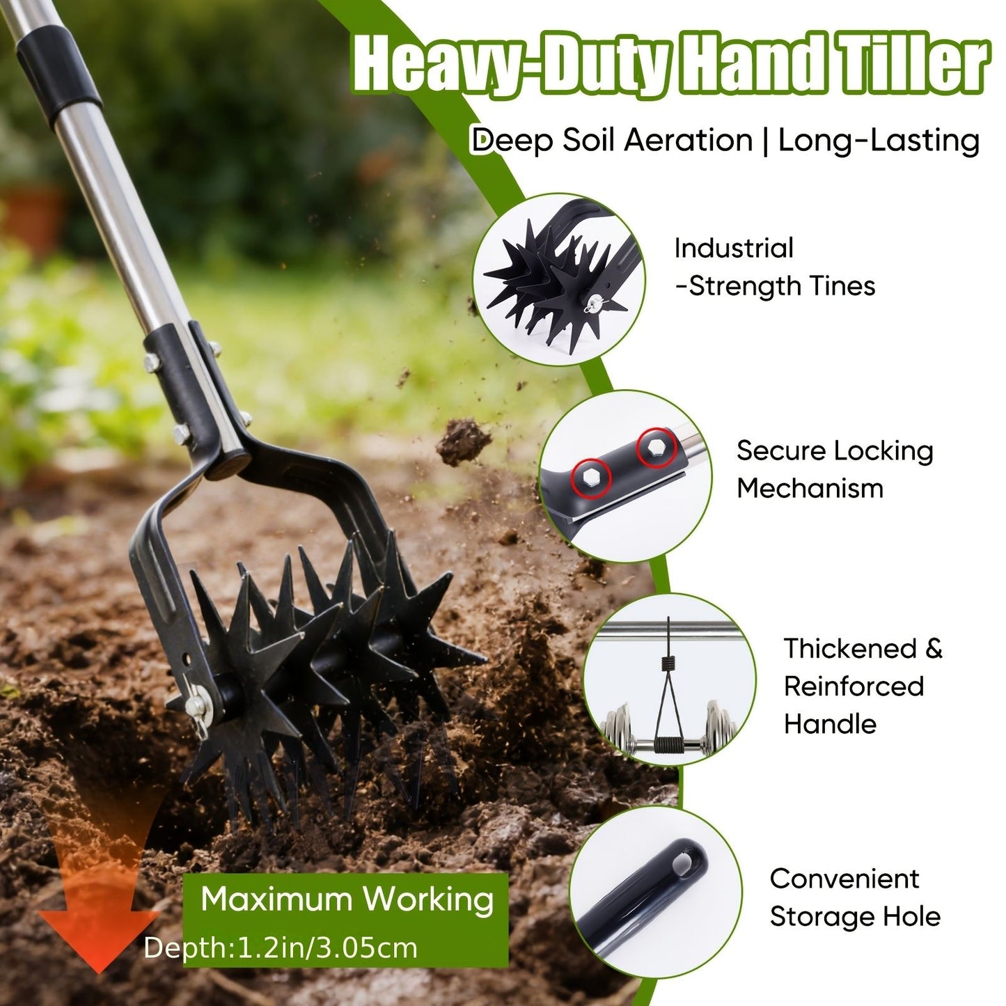 Garden Hand-Held Rotating Tiller for Home and Garden Soil Cultivation-Black