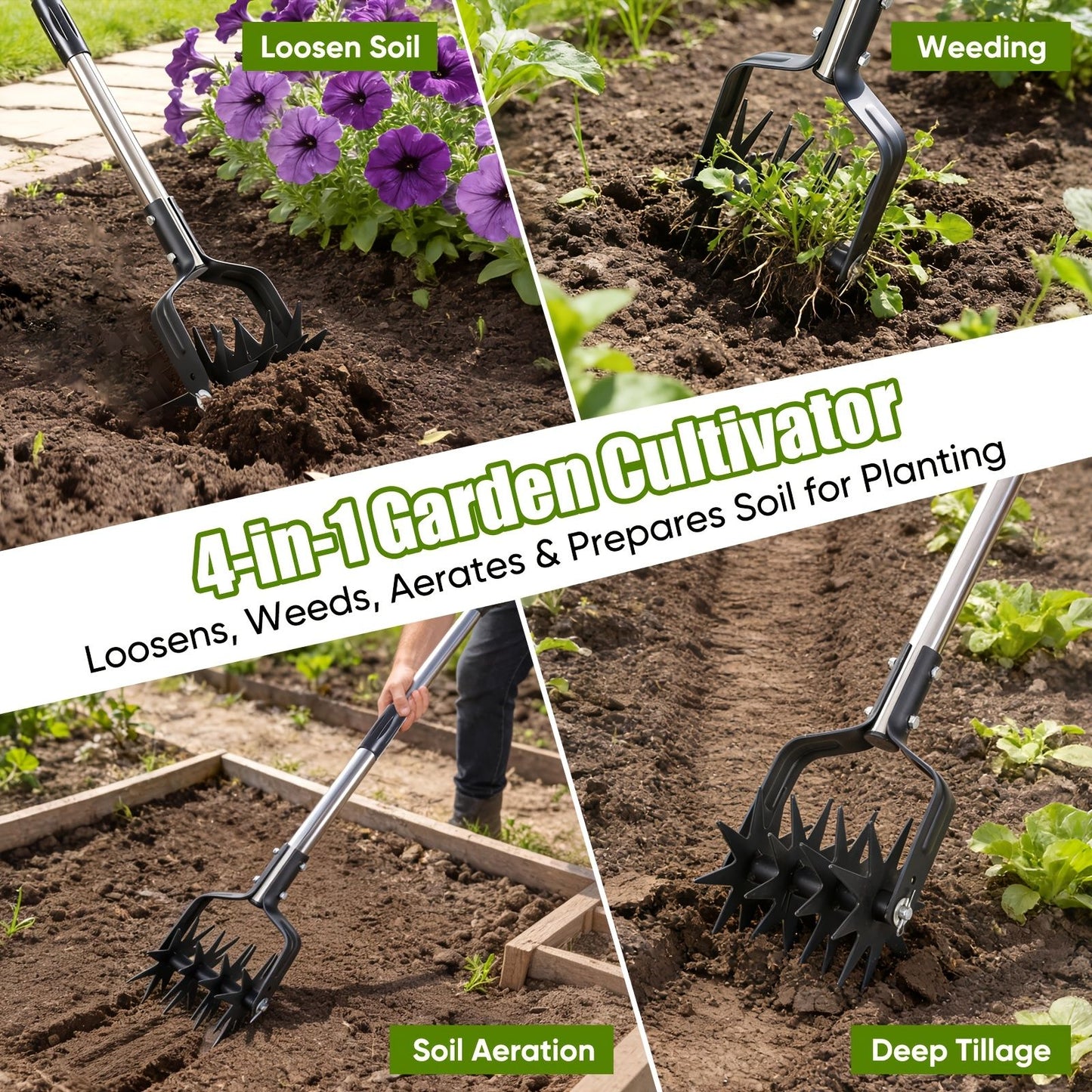 Garden Hand-Held Rotating Tiller for Home and Garden Soil Cultivation-Black