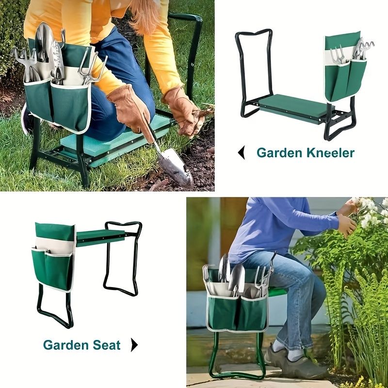 Folding Garden Kneeler and Seat with Pockets-Green
