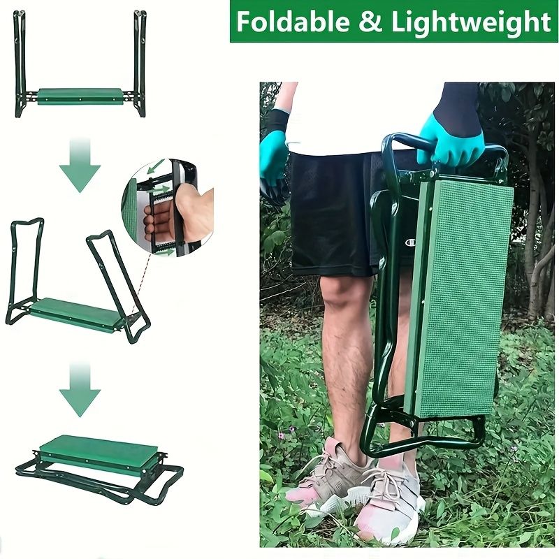 Folding Garden Kneeler and Seat with Pockets-Green