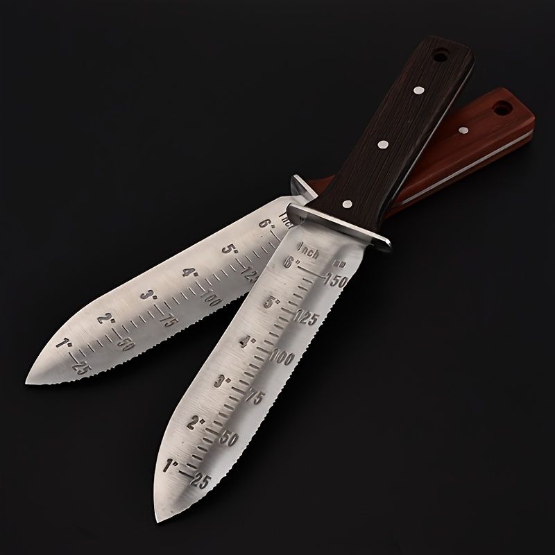 Measuring Gardening Knife with Leather Sheath for Precise Garden Work-Brown