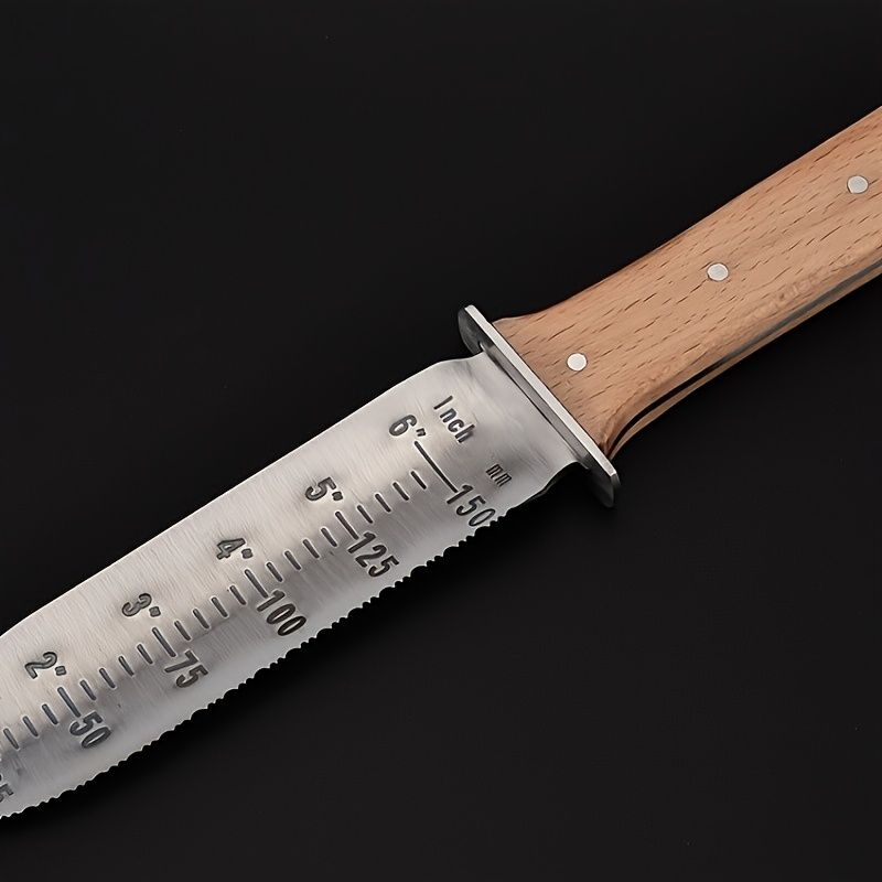 Measuring Gardening Knife with Leather Sheath for Precise Garden Work-Brown