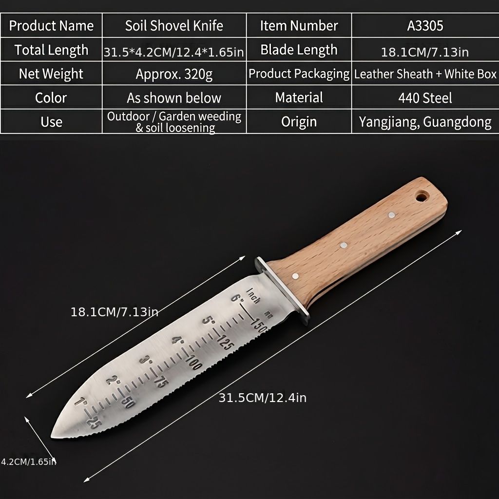 Measuring Gardening Knife with Leather Sheath for Precise Garden Work-Brown