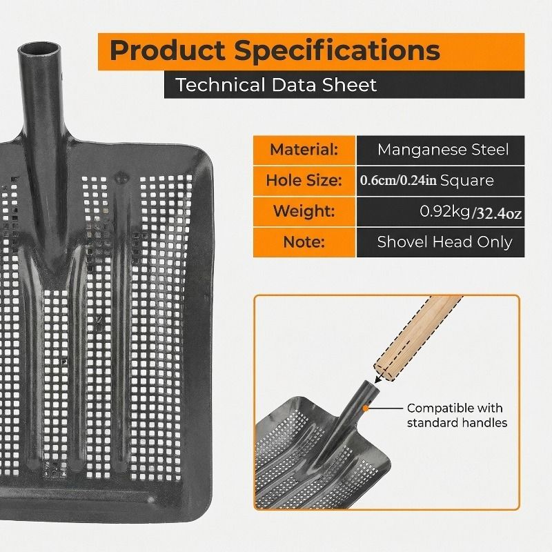 Stainless Steel Garden Sieve Shovel for Soil and Compost Screening-Grey