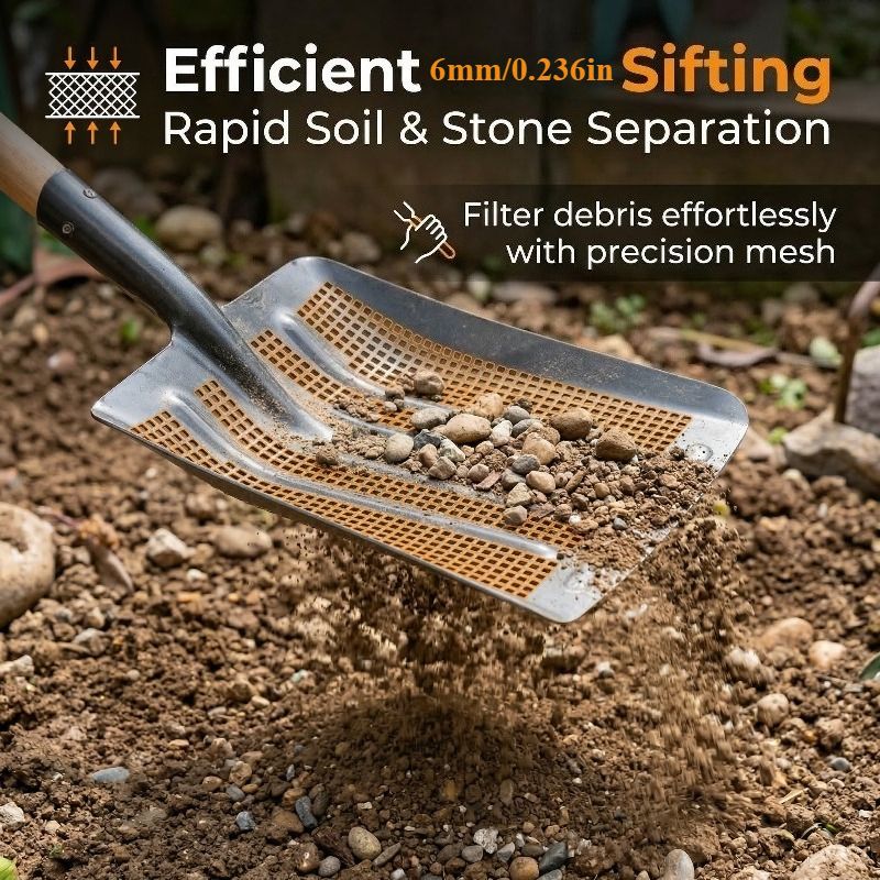Stainless Steel Garden Sieve Shovel for Soil and Compost Screening-Grey