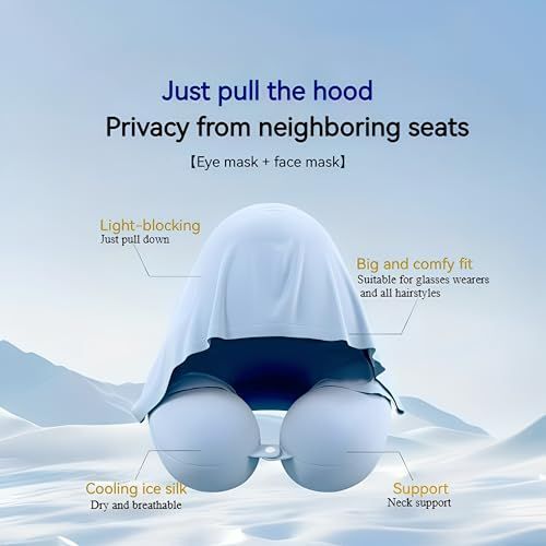Travel Pillow with Hoodie – Memory Foam Neck Support, Soft & Comfortable, Elastic Removable Washable Cover – First-Class Comfort for Flights, Road Trips, and Sleep - Gray - Size 30cm*29cm*10cm