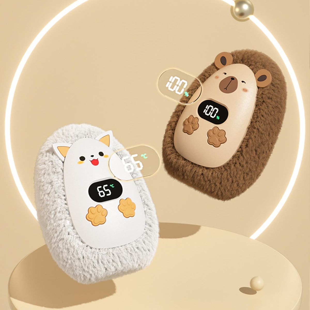 Rechargeable Hand Warmer Plush Animal Hand Warmer USB Hand Warmer 3-Setting - Brown - Size Fits Adult Hands