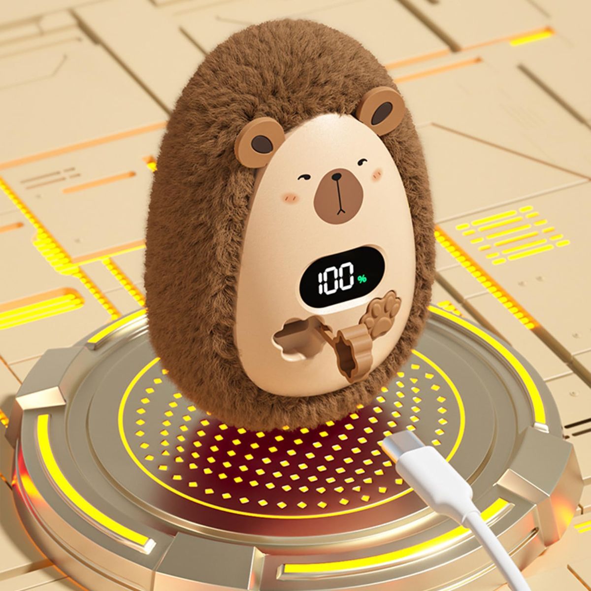 Rechargeable Hand Warmer Plush Animal Hand Warmer USB Hand Warmer 3-Setting - Brown - Size Fits Adult Hands