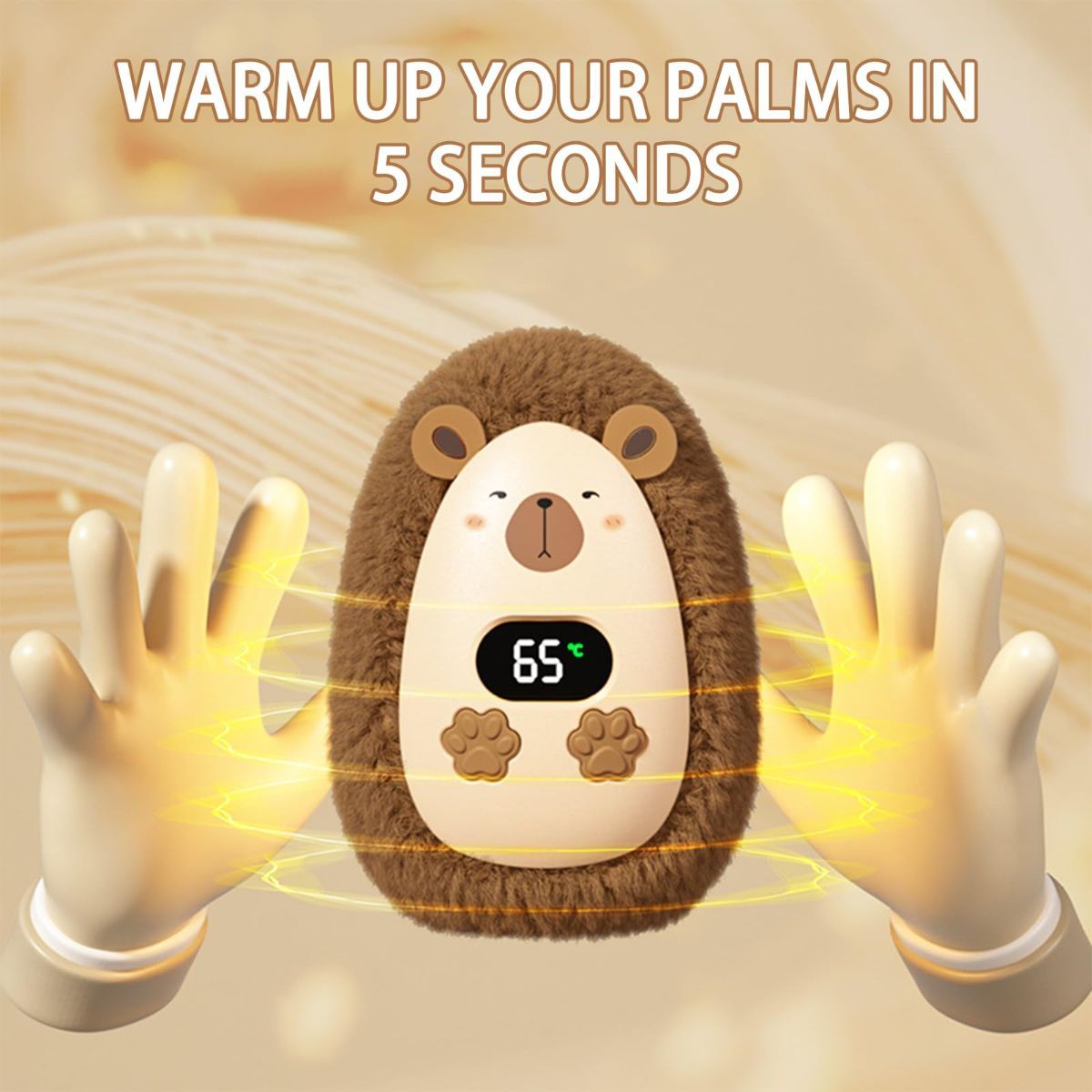 Rechargeable Hand Warmer Plush Animal Hand Warmer USB Hand Warmer 3-Setting - White - Size Fits Adult Hands