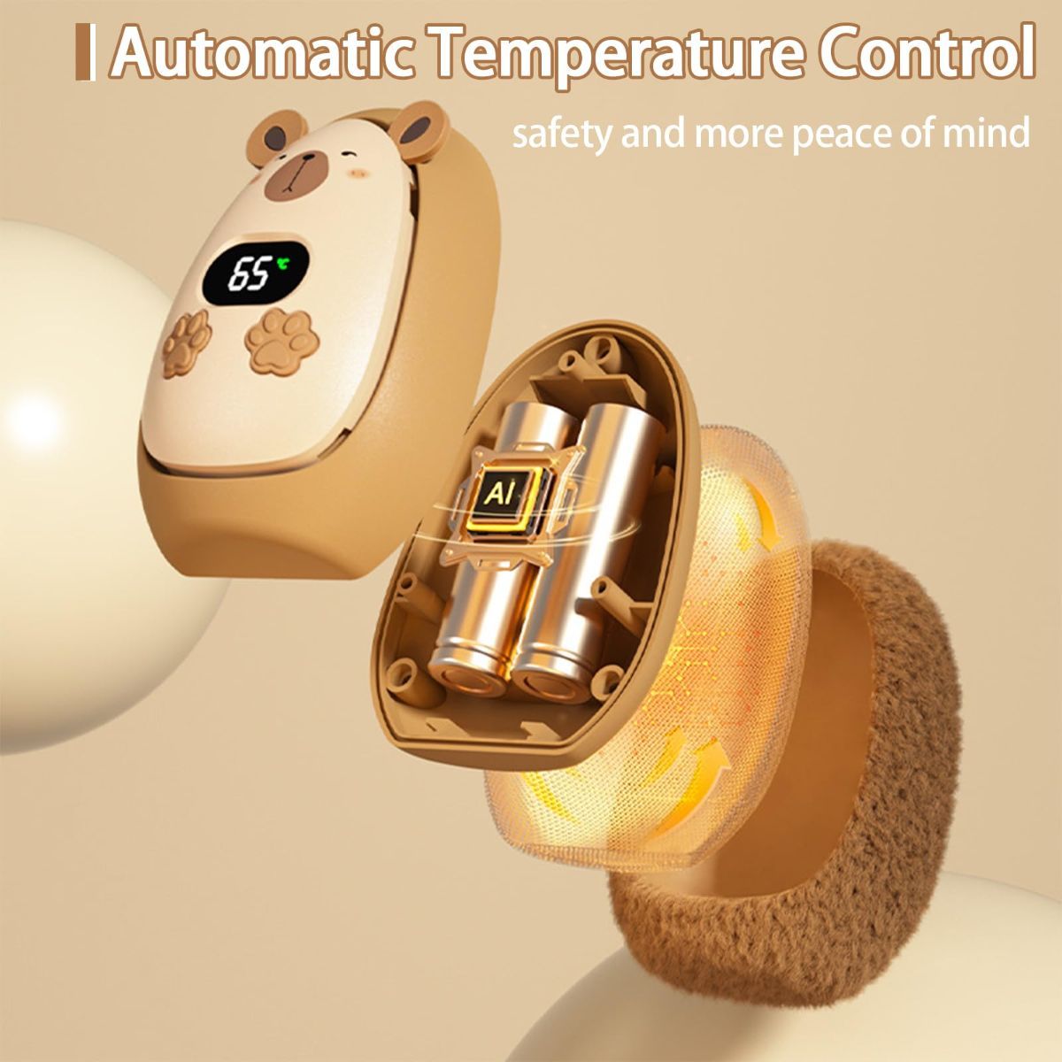 Rechargeable Hand Warmer Plush Animal Hand Warmer USB Hand Warmer 3-Setting - White - Size Fits Adult Hands