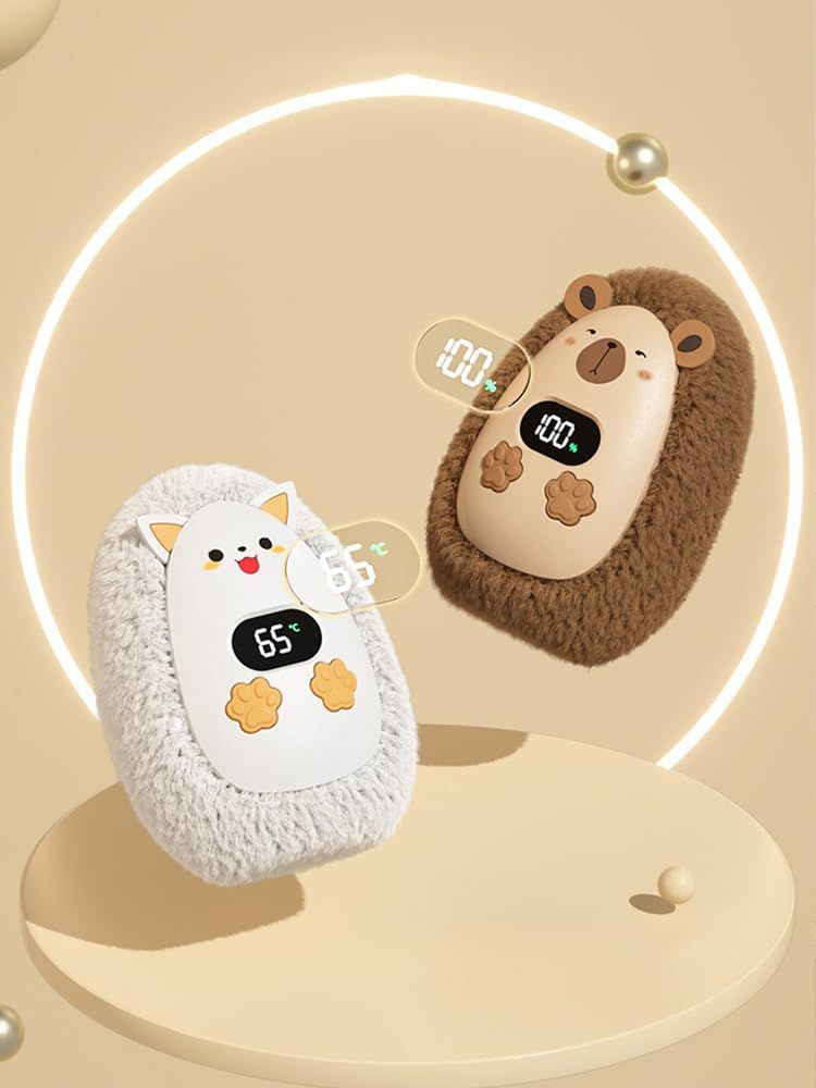 Rechargeable Hand Warmer Plush Animal Hand Warmer USB Hand Warmer 3-Setting - White - Size Fits Adult Hands