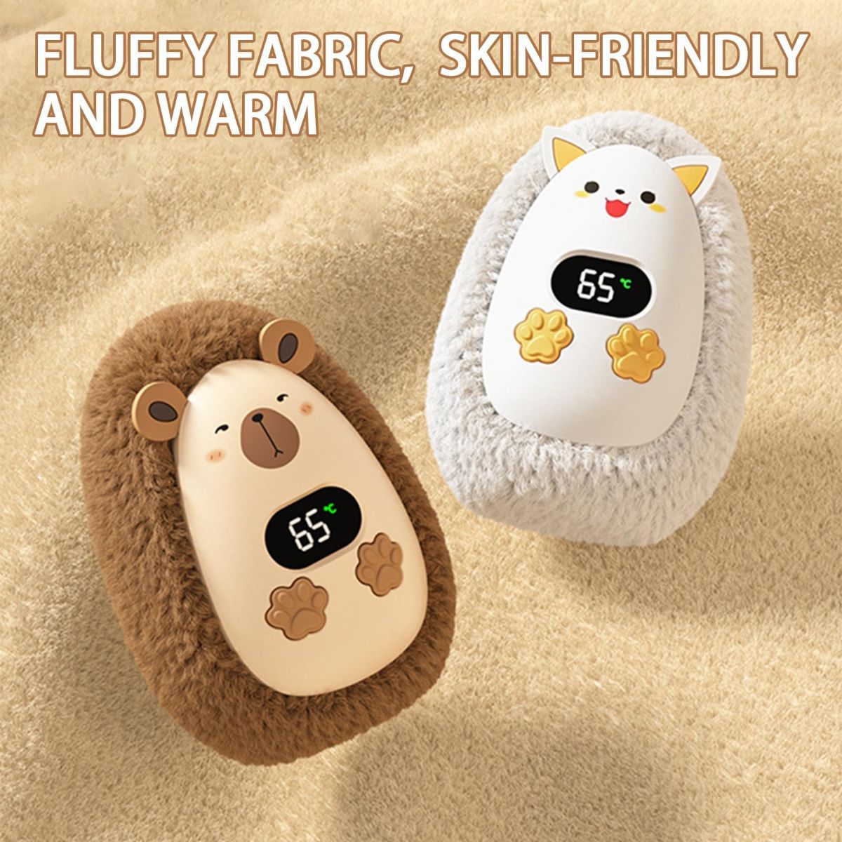 Rechargeable Hand Warmer Plush Animal Hand Warmer USB Hand Warmer 3-Setting - White - Size Fits Adult Hands