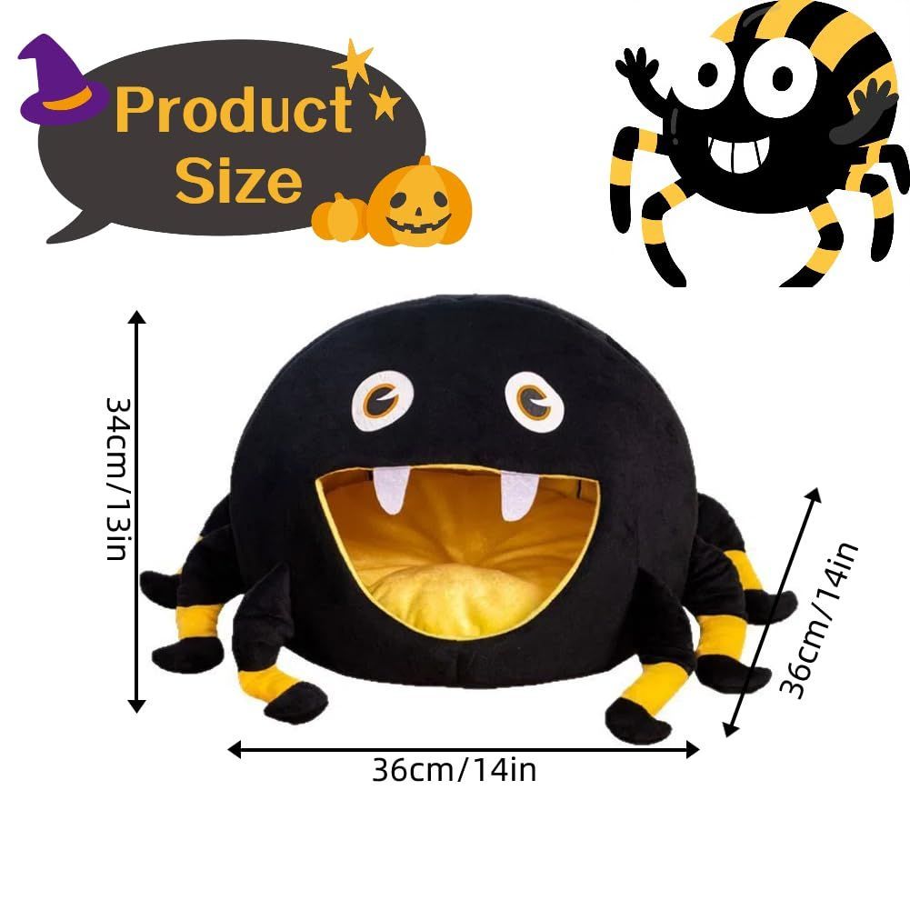Black Spider Cat Nest Halloween Puppy Cave Warm Kitten Bed with Removable Washable Cushion