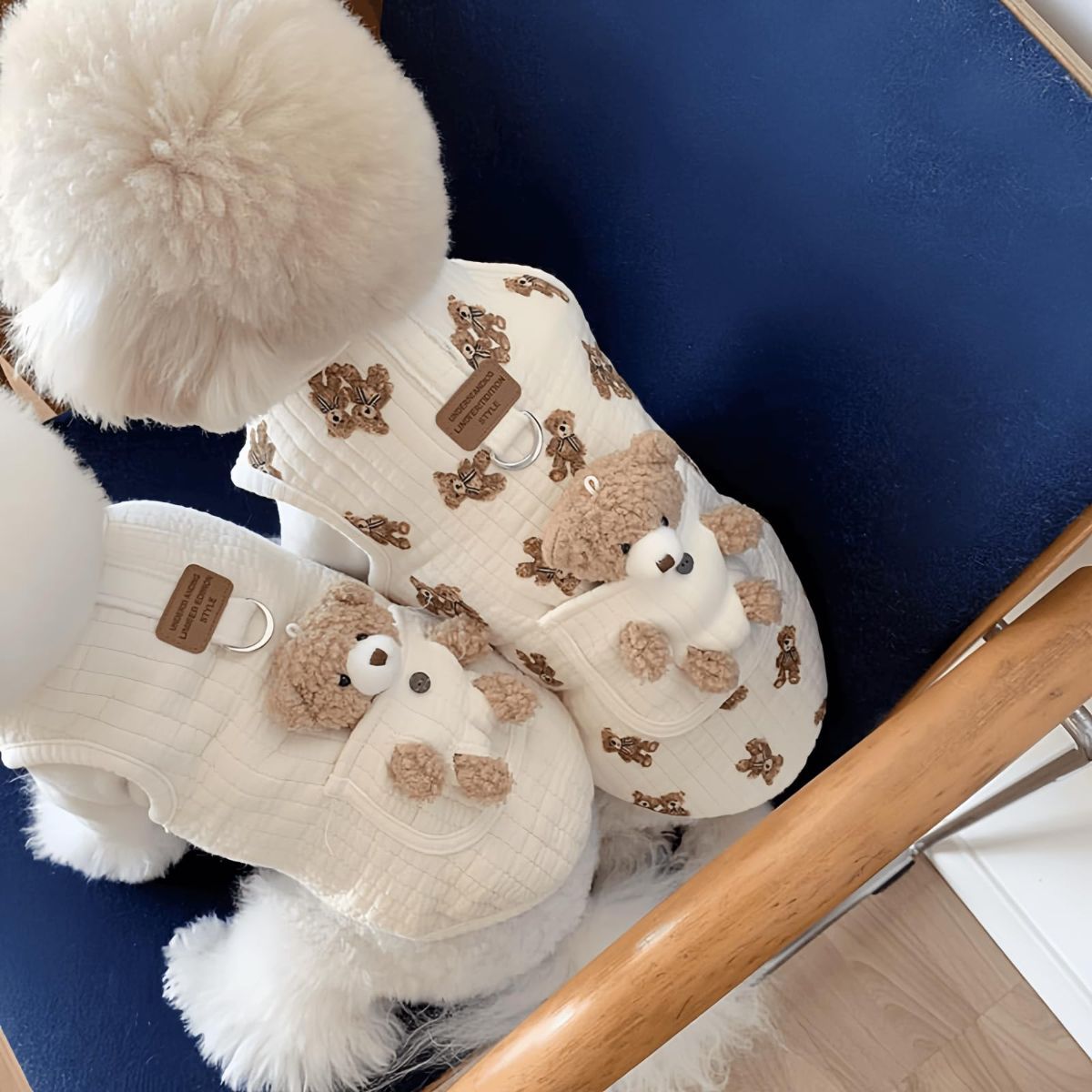 Pet Sweater Plush Bear Pattern Sleeveless Pet Clothing Puppy Outfit Kitten - Ivory - Size XL