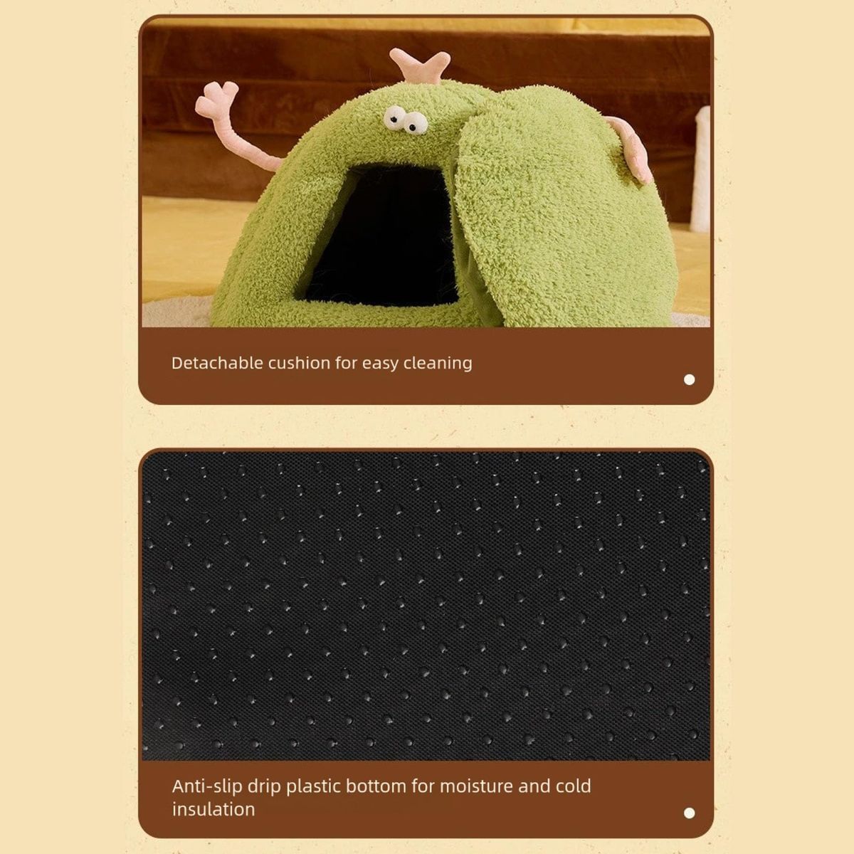 Winter Warm Cats Bed Cartoon Theme Design Highly Density Removable Cover Shelter House Rest Bed for Small Breeds Winter Warm Cats House - Green - Size 45cm*40cm